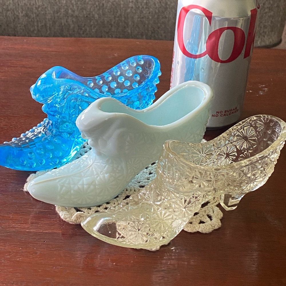Fenton glass slipper one up to three.